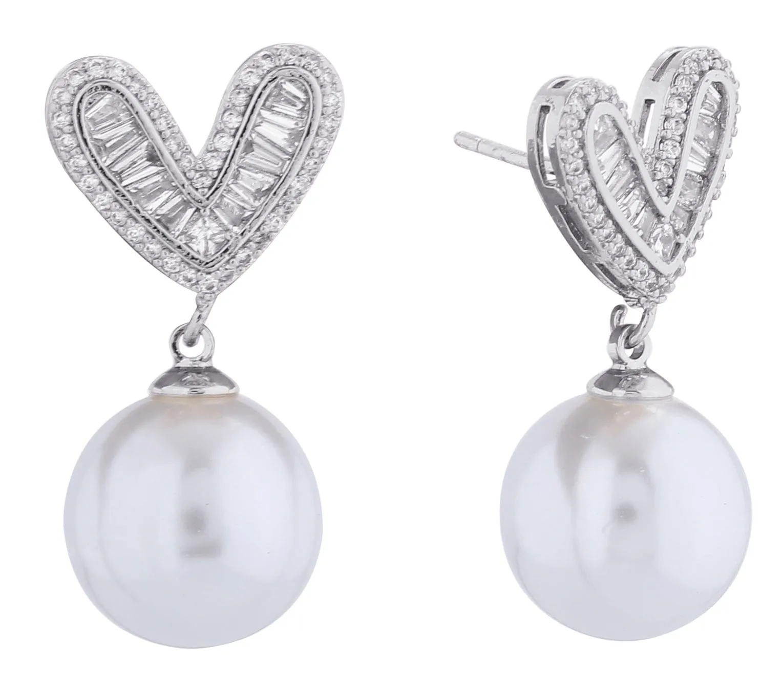 SJE311143 14K Pearl Heart Pendant Drop Earrings