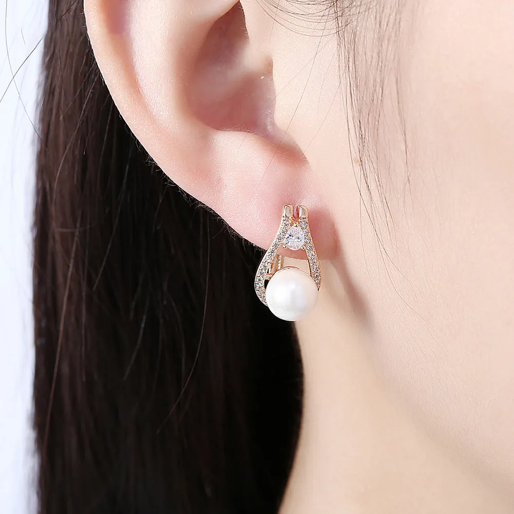 SKMEI LKN026 Pearl Ear Studs for Womens Inlaid Zirconia