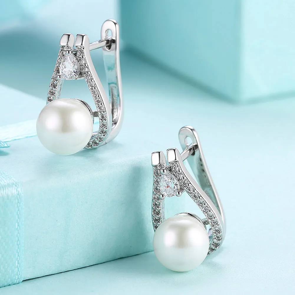 SKMEI LKN026 Pearl Ear Studs for Womens Inlaid Zirconia