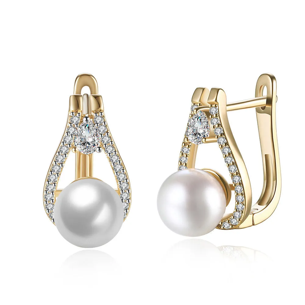 SKMEI LKN026 Pearl Ear Studs for Womens Inlaid Zirconia