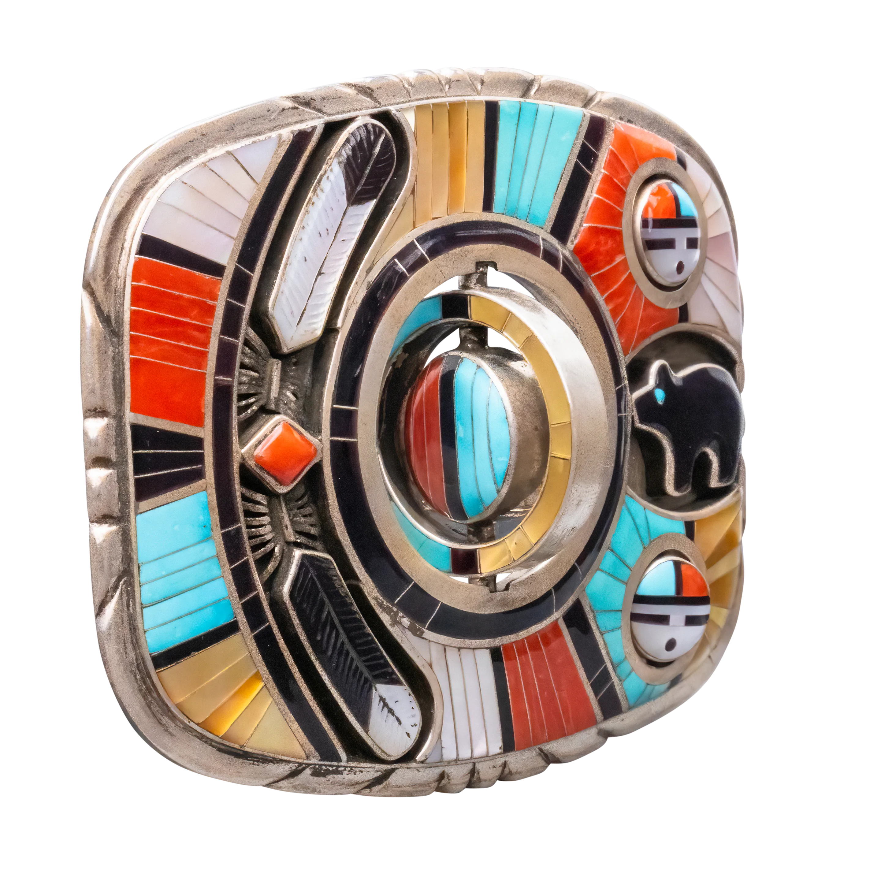 Sleeping Beauty Turquoise, Coral, Jett, Lapis & Mother of Pearl Belt Buckle | Don Dewa