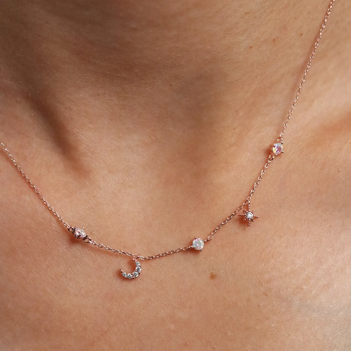 Smoked topaz cubic moon star necklace