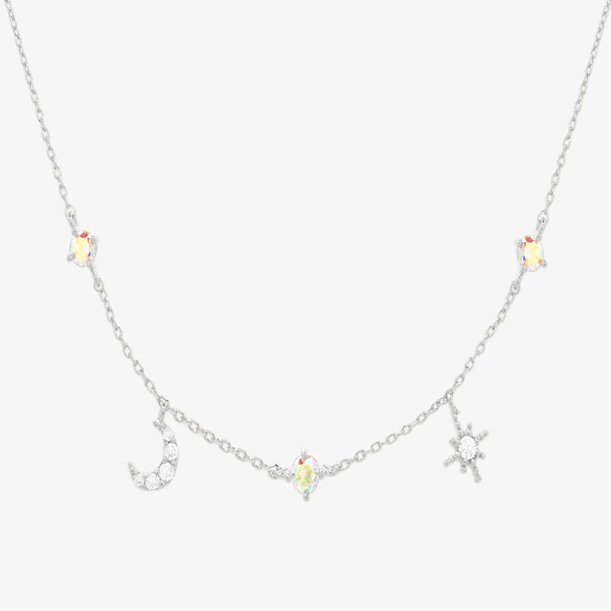 Smoked topaz cubic moon star necklace