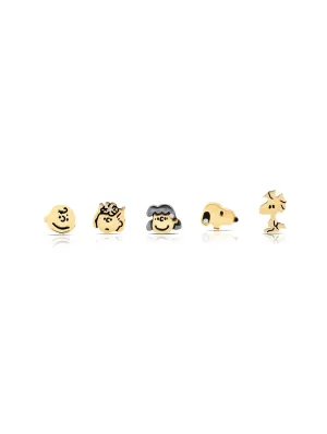 Snoopy & the Gang  .925 Sterling Silver Stud Earrings Set Finished in 18kt Yellow Gold