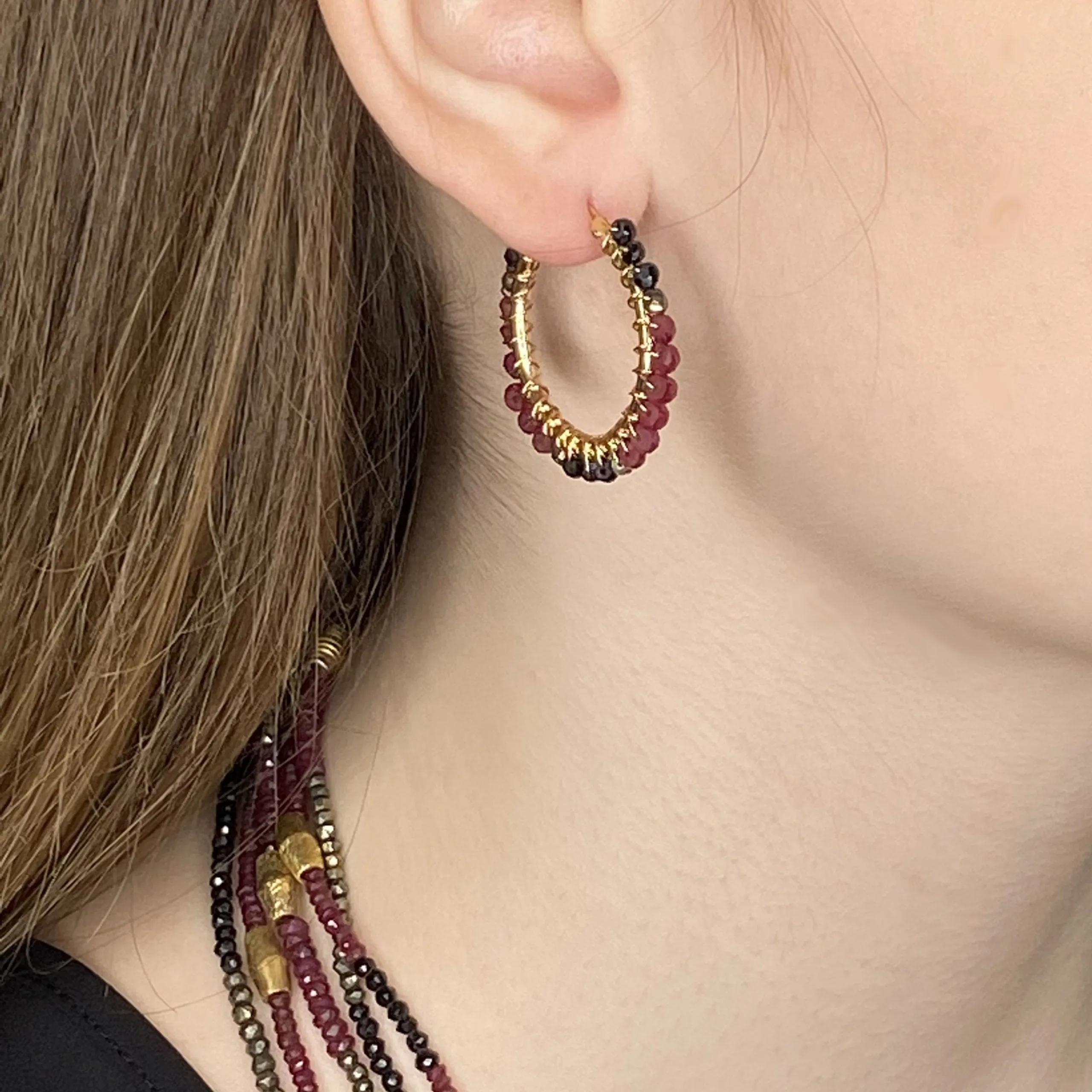 Spinel, Ruby and Gold Hoops