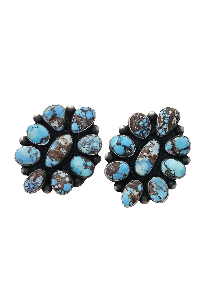 Stamped Sterling Silver Golden Hills Turquoise Cluster Earrings