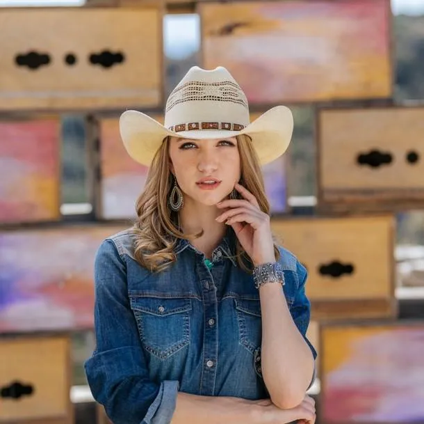 Stampede Western Straw Vented Hat - The Dun in Beige with Cattleman Crown