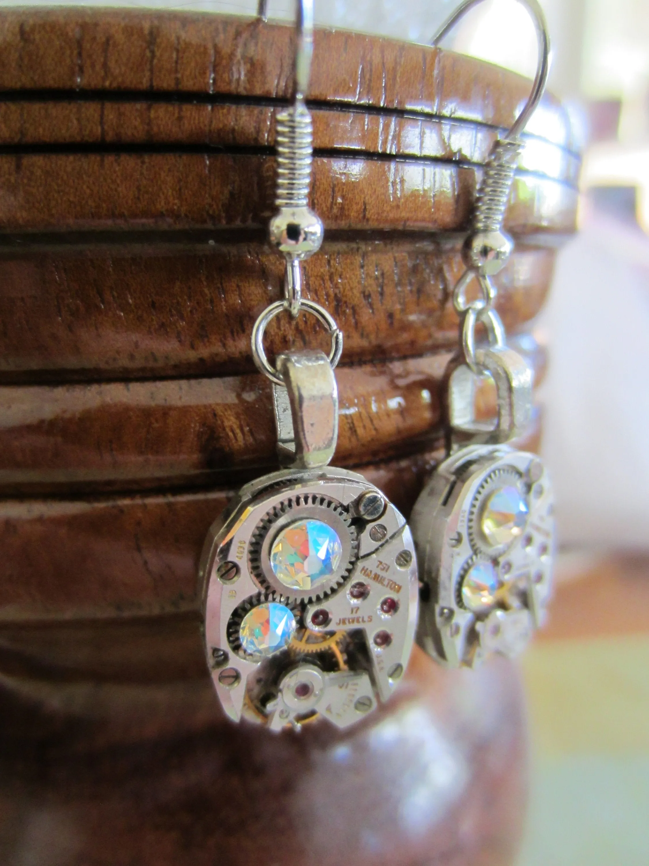 Steampunk watch earrings - Almost Time  - Steampunk Earrings - Sapphire shimmer - Repurposed art