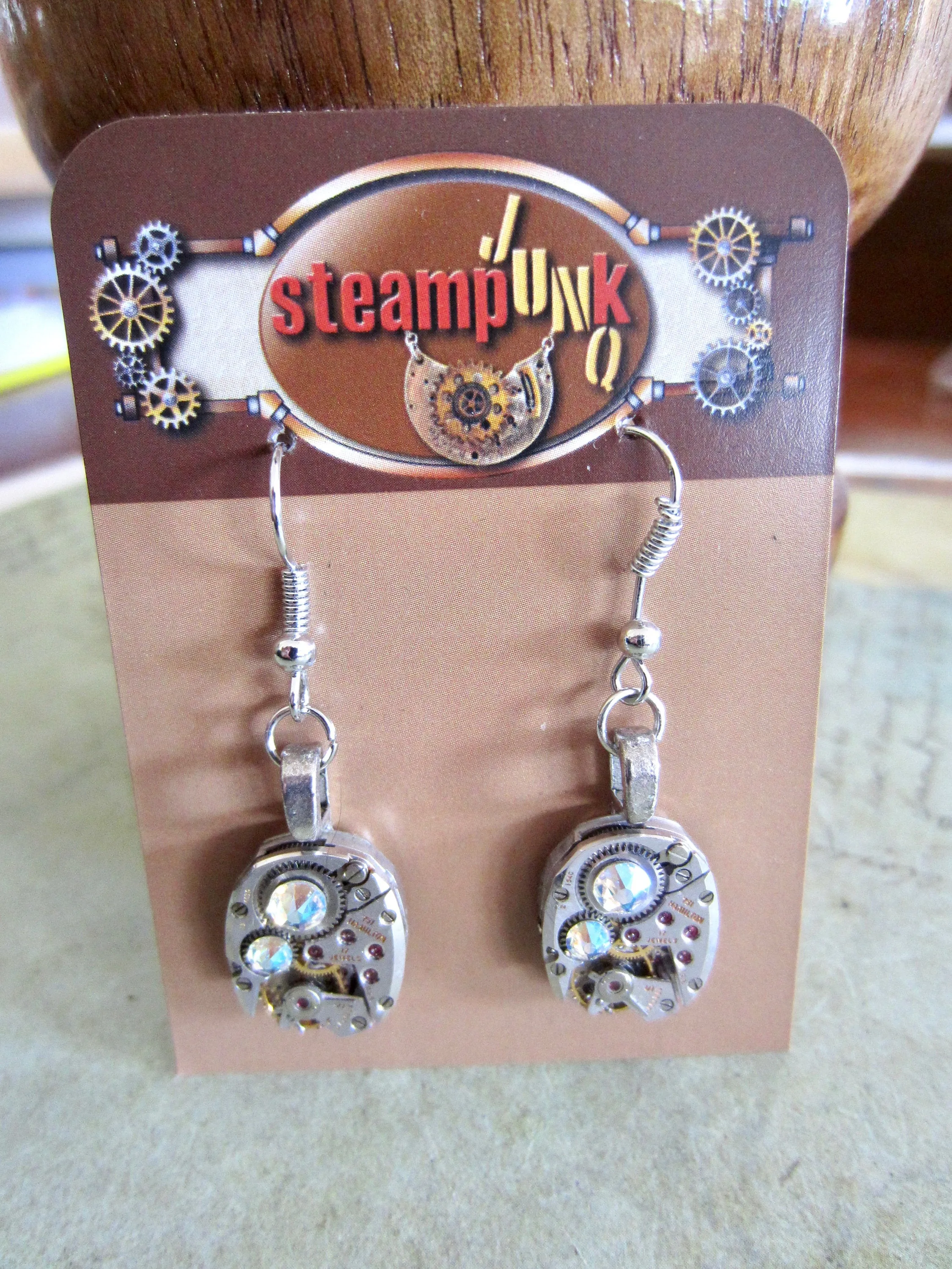 Steampunk watch earrings - Almost Time  - Steampunk Earrings - Sapphire shimmer - Repurposed art