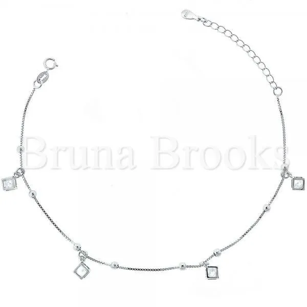 Sterling Silver 03.183.0094 Fancy Bracelet, Ball Design, with White Crystal, Polished Finish, Rhodium Tone