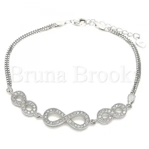 Sterling Silver 03.286.0032.07 Fancy Bracelet, Infinite Design, with White Micro Pave, Polished Finish, Rhodium Tone