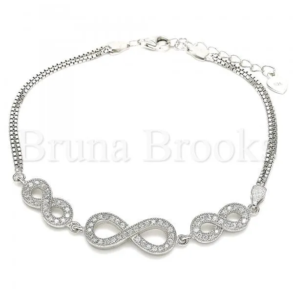 Sterling Silver 03.286.0032.07 Fancy Bracelet, Infinite Design, with White Micro Pave, Polished Finish, Rhodium Tone