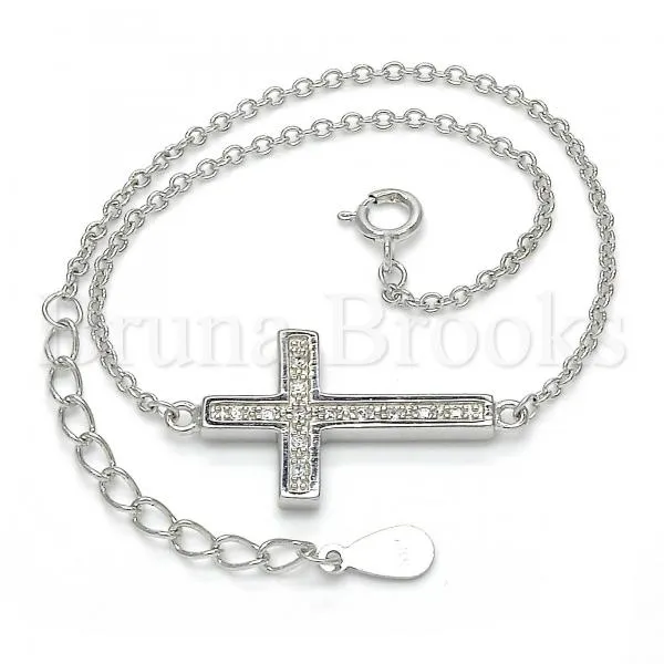 Sterling Silver 03.336.0016.07 Fancy Bracelet, Cross Design, with White Micro Pave, Polished Finish, Rhodium Tone