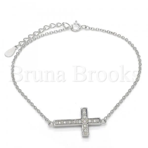 Sterling Silver 03.336.0016.07 Fancy Bracelet, Cross Design, with White Micro Pave, Polished Finish, Rhodium Tone