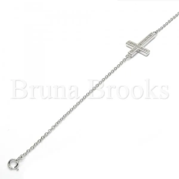 Sterling Silver 03.336.0016.07 Fancy Bracelet, Cross Design, with White Micro Pave, Polished Finish, Rhodium Tone