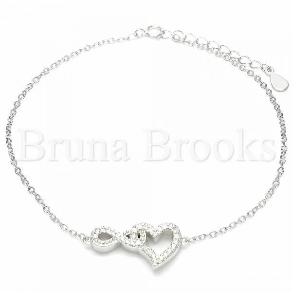 Sterling Silver 03.336.0083.08 Fancy Bracelet, Heart and Infinite Design, with White Crystal, Polished Finish, Rhodium Tone