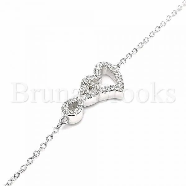 Sterling Silver 03.336.0083.08 Fancy Bracelet, Heart and Infinite Design, with White Crystal, Polished Finish, Rhodium Tone