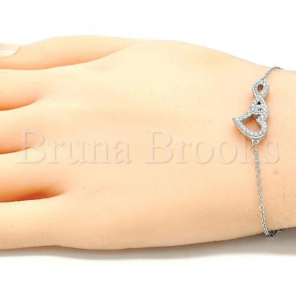 Sterling Silver 03.336.0083.08 Fancy Bracelet, Heart and Infinite Design, with White Crystal, Polished Finish, Rhodium Tone