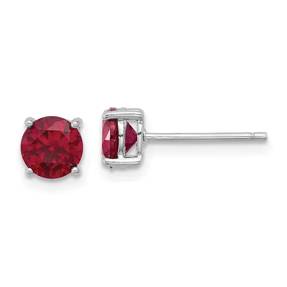 Sterling Silver 6mm Round Lab Created Ruby Stud Earrings