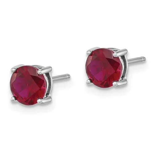 Sterling Silver 6mm Round Lab Created Ruby Stud Earrings