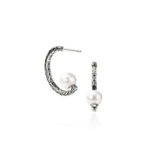 Sterling Silver 7 mm Fresh Water Pearl Hoop Earrings