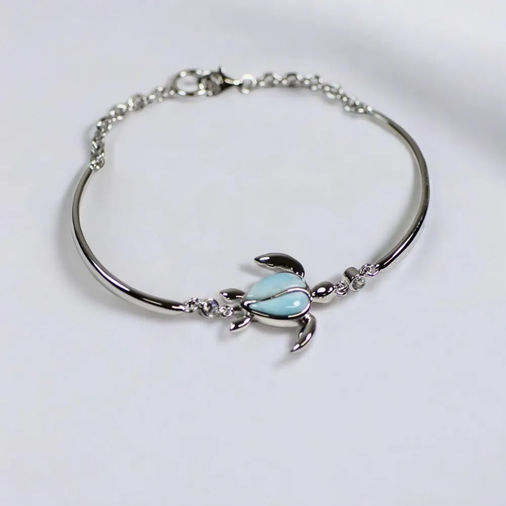 Sterling Silver Alamea Hawaii Natural Larimar Honu Sea Turtle Bracelet