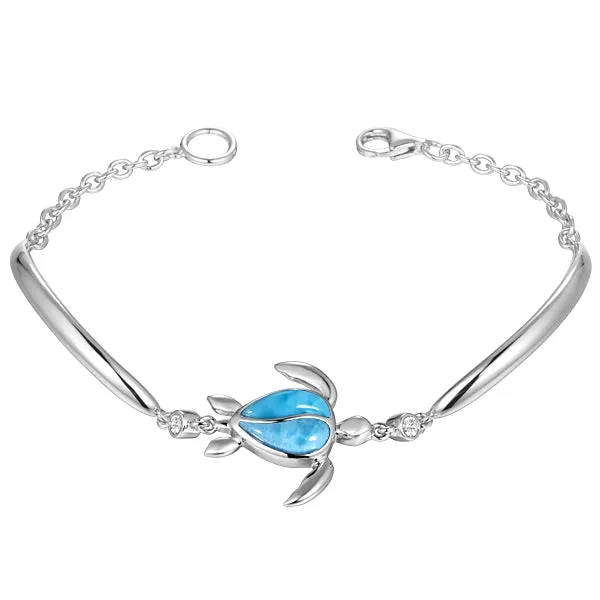 Sterling Silver Alamea Hawaii Natural Larimar Honu Sea Turtle Bracelet