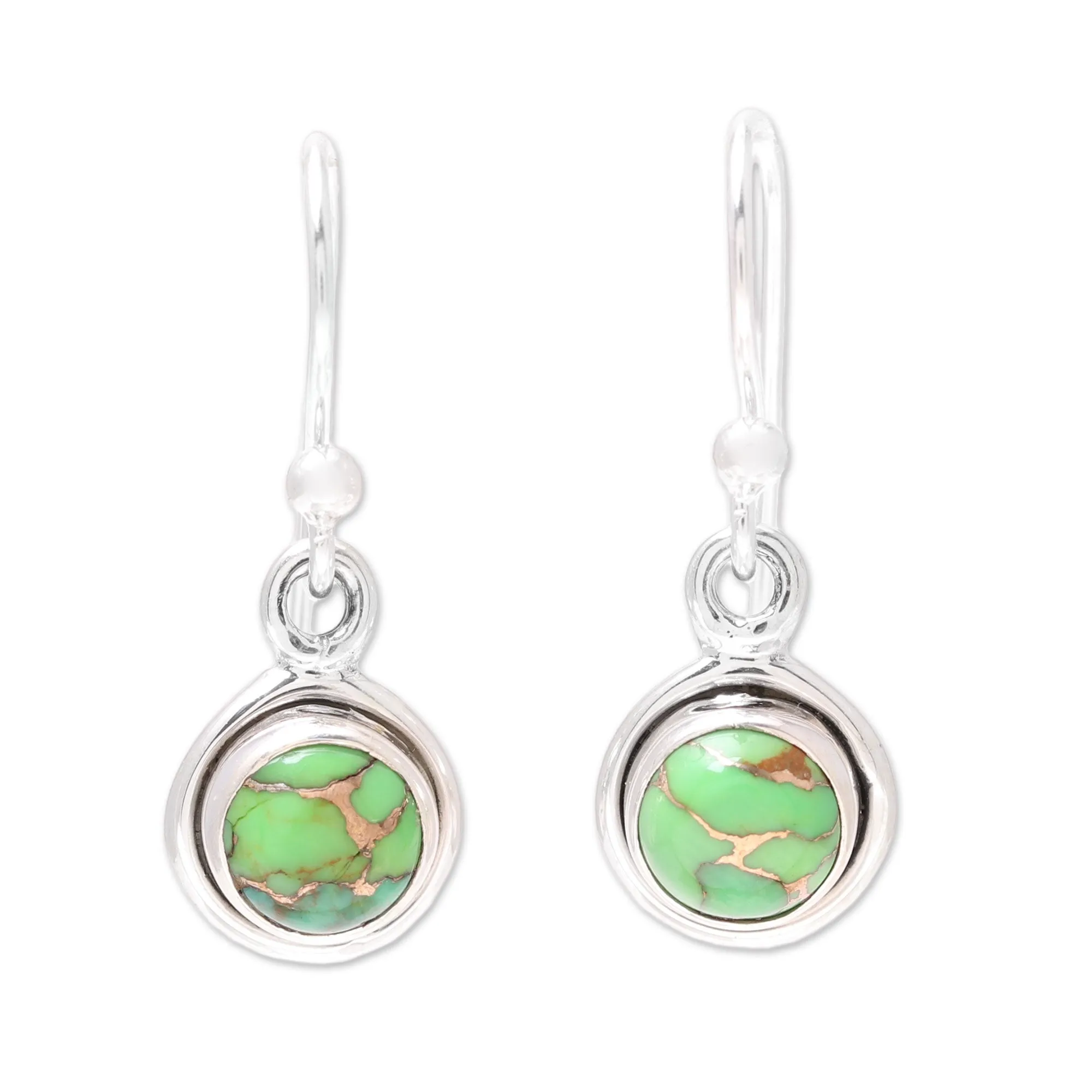 Sterling Silver and Green Composite Turquoise Earrings - Adorable Moon in Green | NOVICA