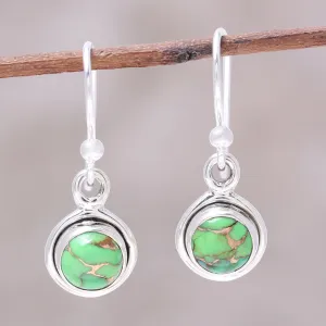 Sterling Silver and Green Composite Turquoise Earrings - Adorable Moon in Green | NOVICA