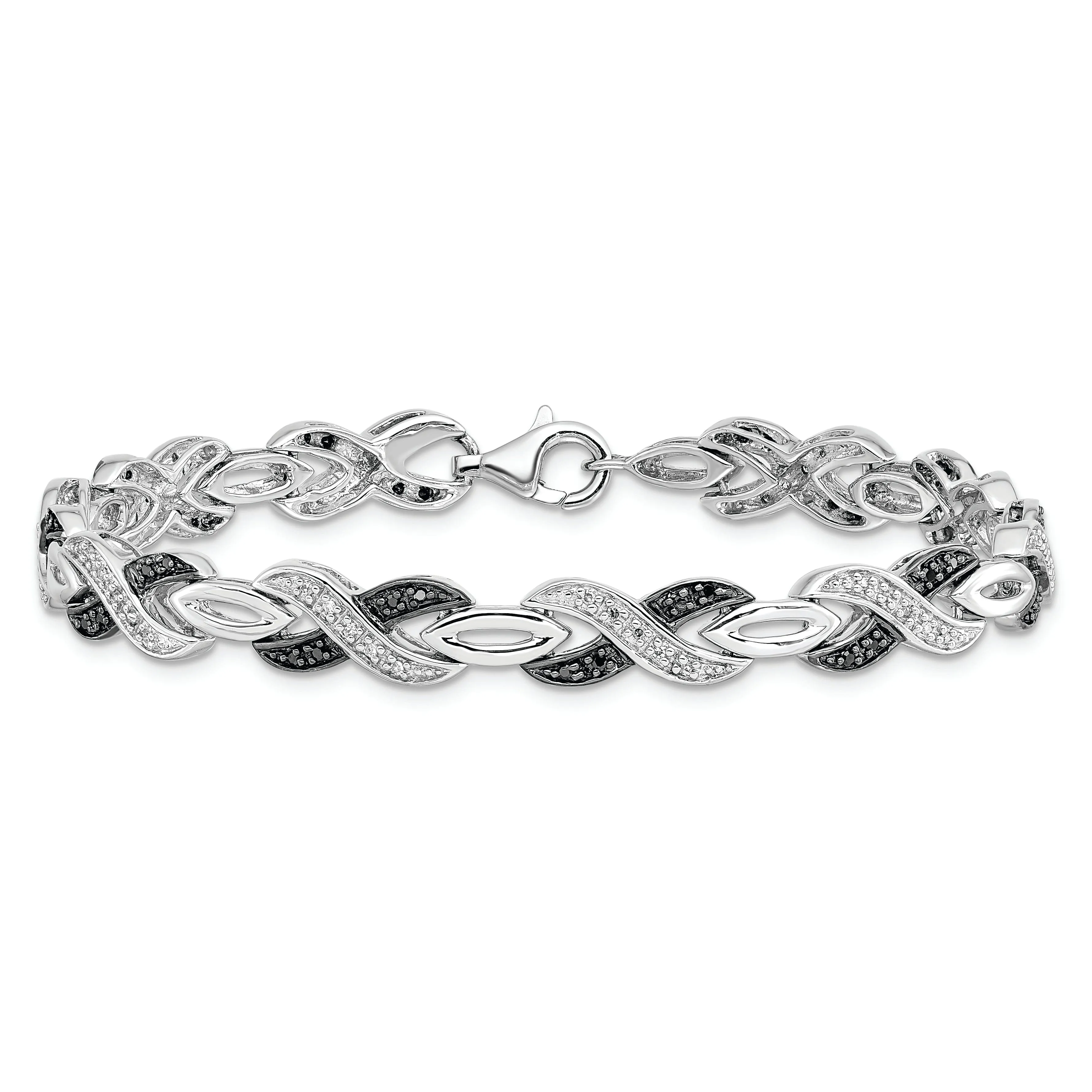 Sterling Silver Black White Diamond 7.5 inch Bracelet