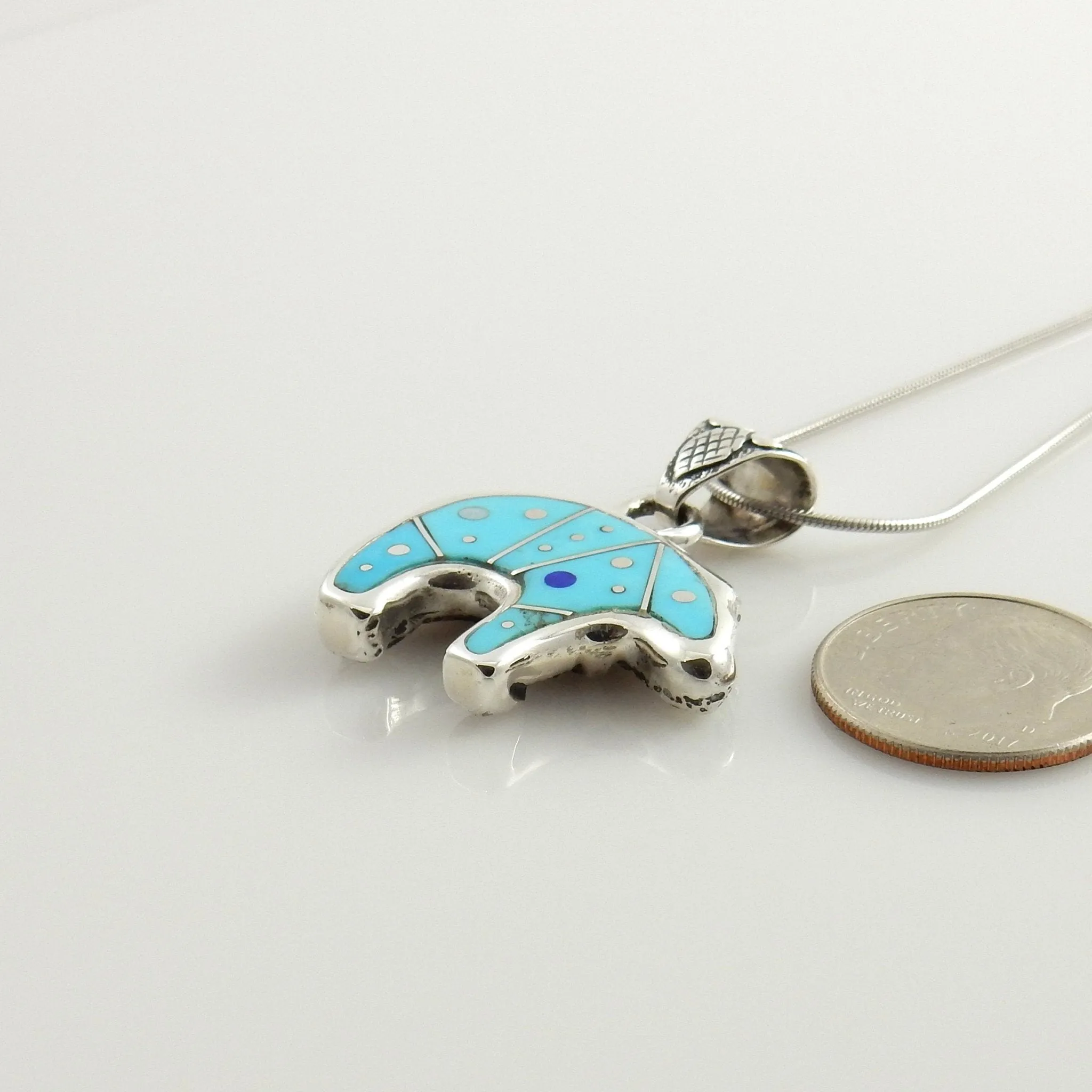 Sterling Silver Blue Turquoise Inlay Bear Pendant