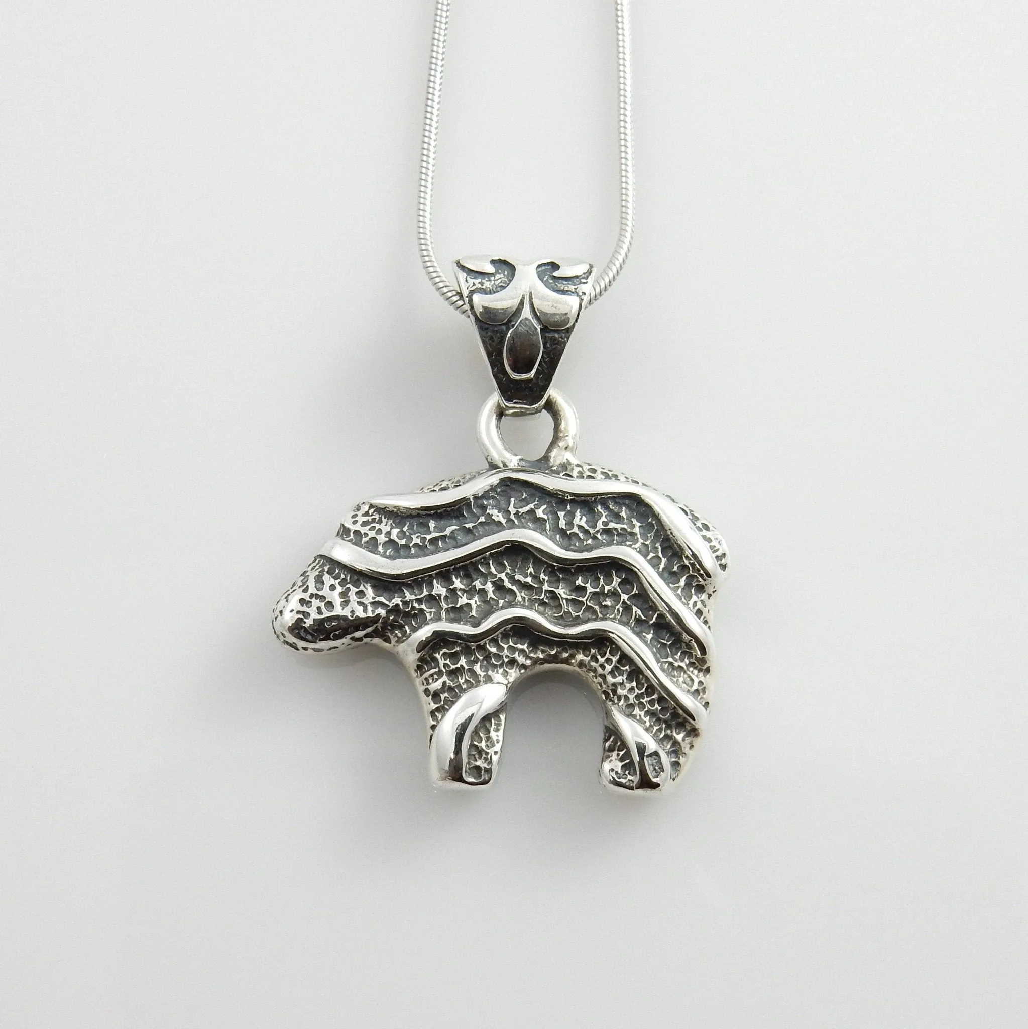 Sterling Silver Blue Turquoise Inlay Bear Pendant