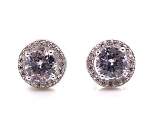 Sterling Silver Cz Round Halo Stud Earrings