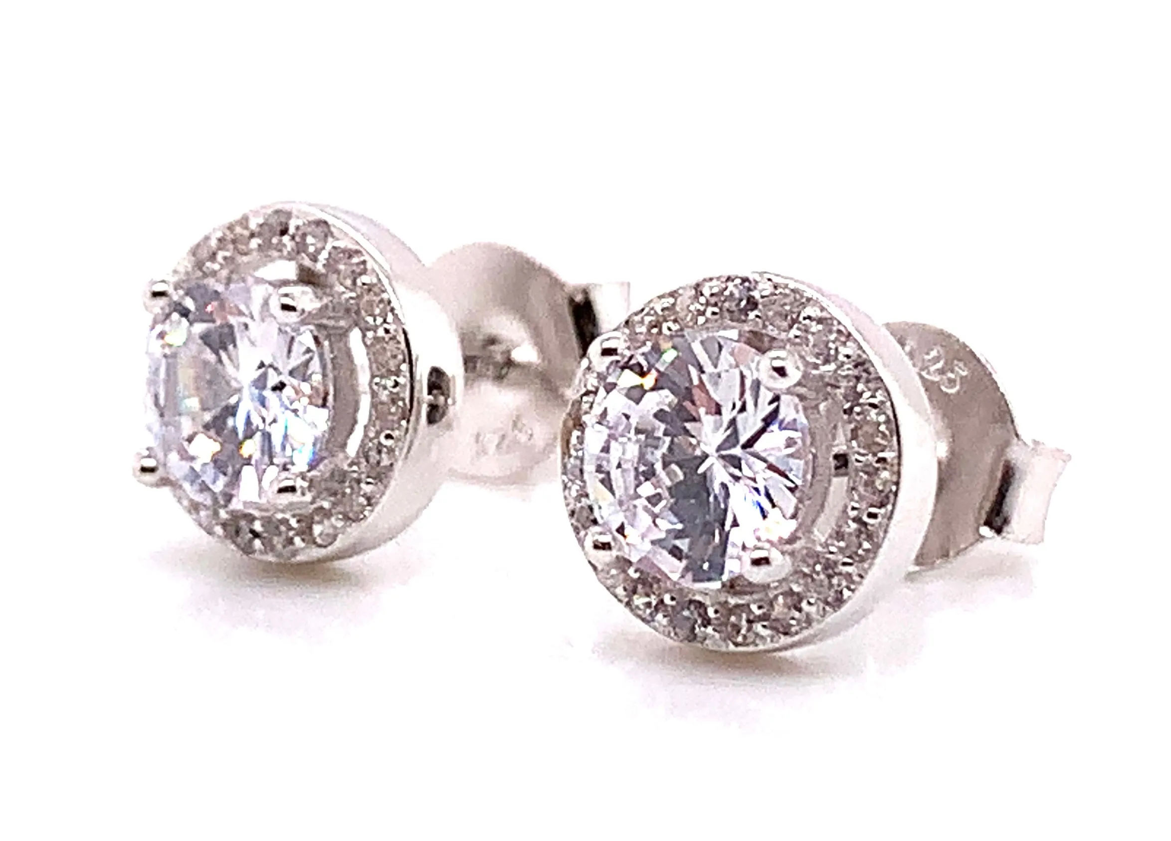 Sterling Silver Cz Round Halo Stud Earrings