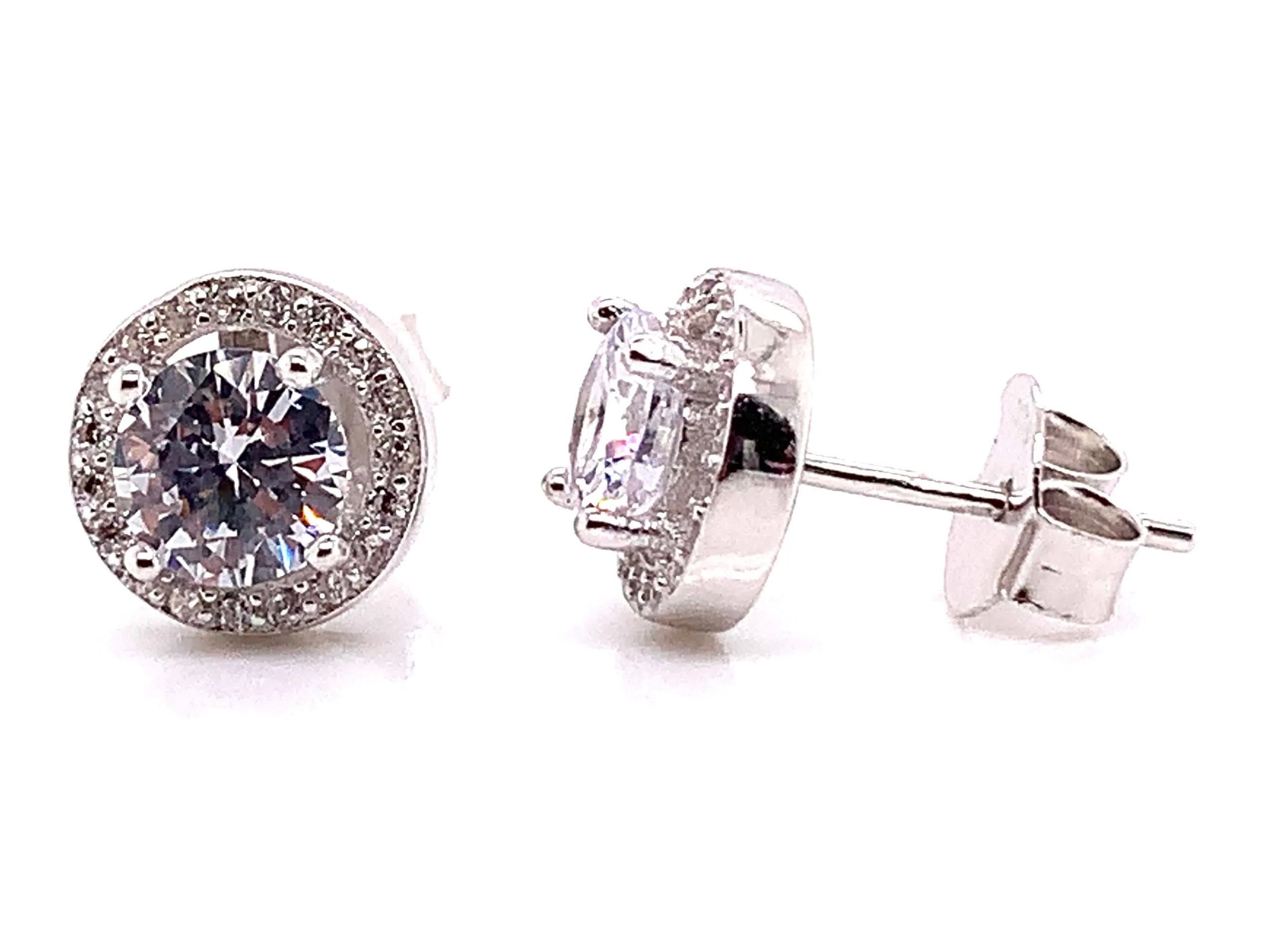 Sterling Silver Cz Round Halo Stud Earrings