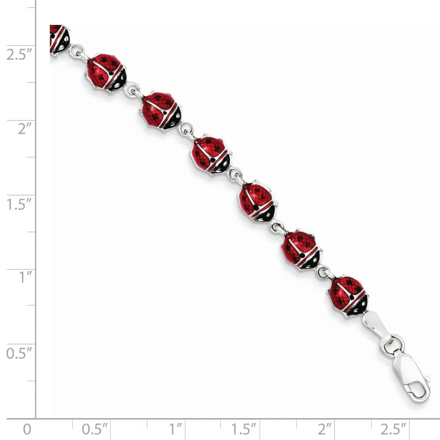 Sterling Silver Enameled Lady Bug Bracelet