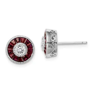 Sterling Silver Round Created Ruby & CZ Halo Post Earrings