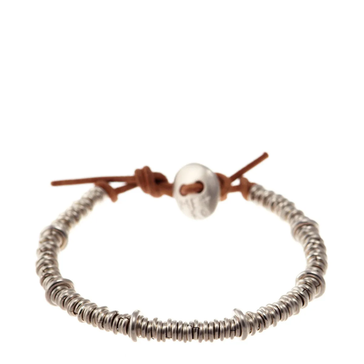 Sterling Silver Solid Jumpring Natural Leather Bracelet