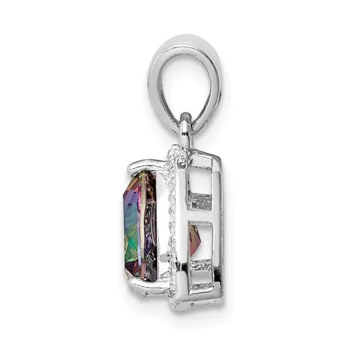 Sterling Silver Trillion Mystic Fire Rainbow Topaz & White Topaz Halo Pendant