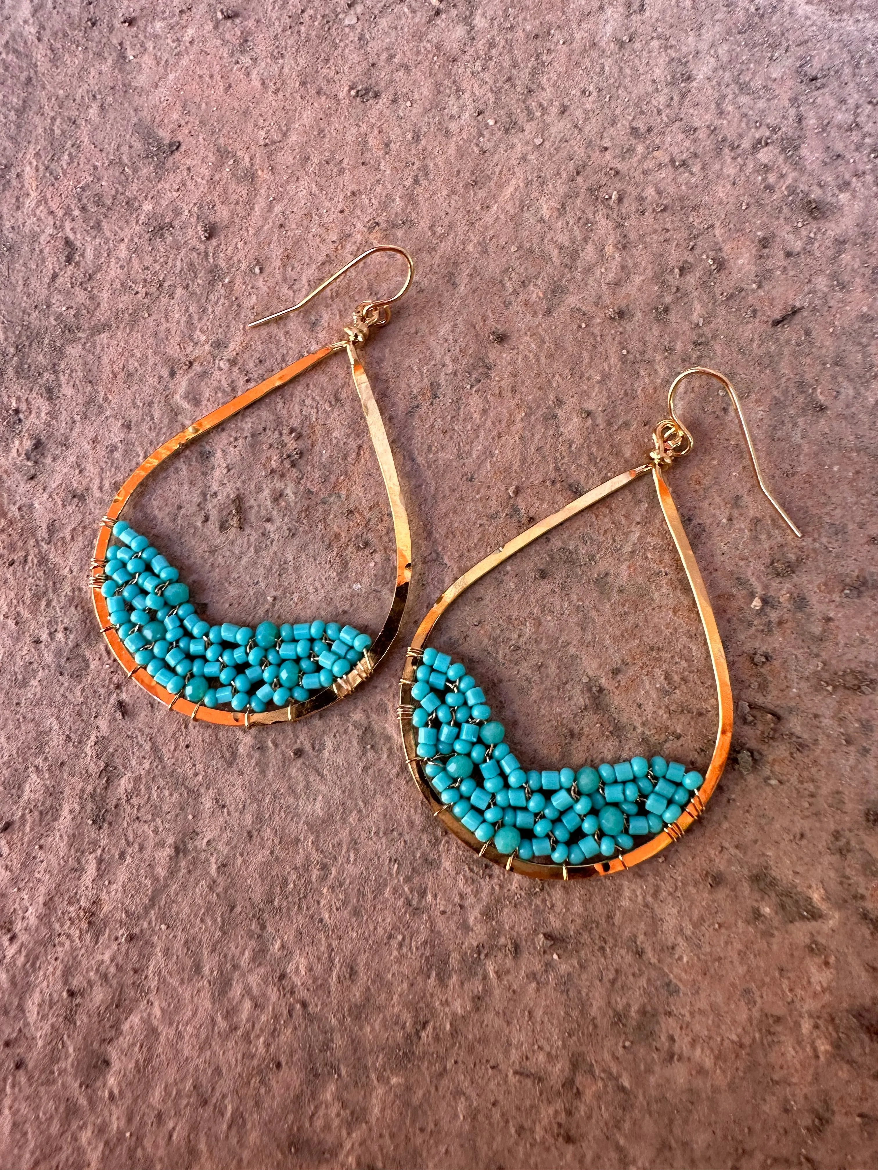 “The Golden Collection” Beach Wave Handmade Turquoise Beaded & 14k Gold Plated Earrings