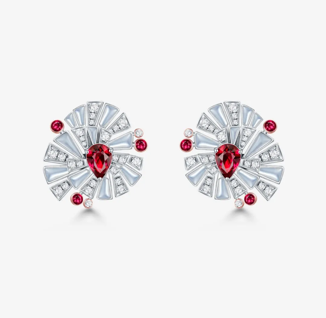 THIALH - CONCERTO - 18K white gold and rose gold Mother of Pearl Ruby Earrings (Customized Service)