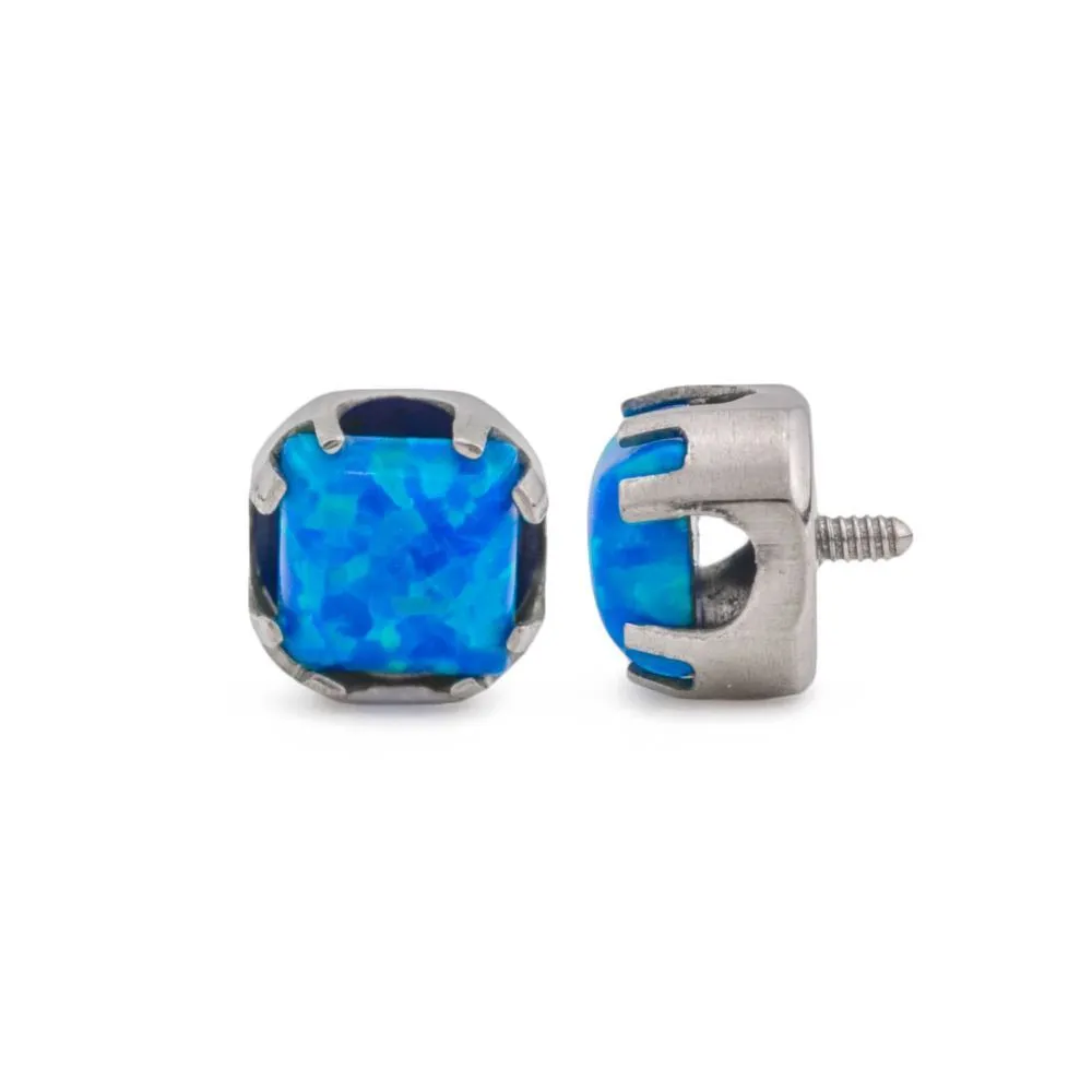 Tilum 14g-12g Internally Threaded Titanium Corner Prong-Set Square Opal Top - 6mm - Price Per 1