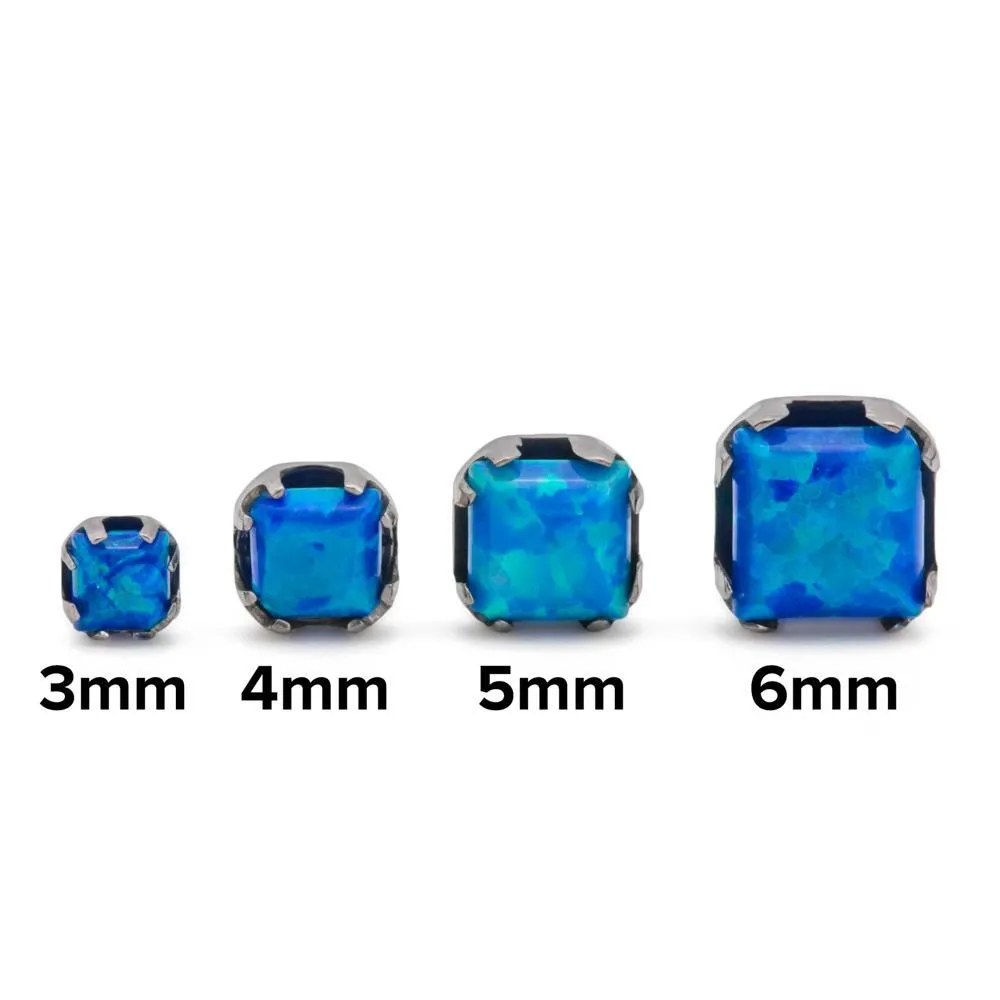 Tilum 14g-12g Internally Threaded Titanium Corner Prong-Set Square Opal Top - 6mm - Price Per 1