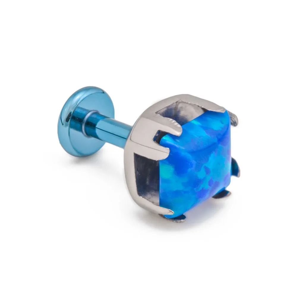 Tilum 14g-12g Internally Threaded Titanium Corner Prong-Set Square Opal Top - 6mm - Price Per 1