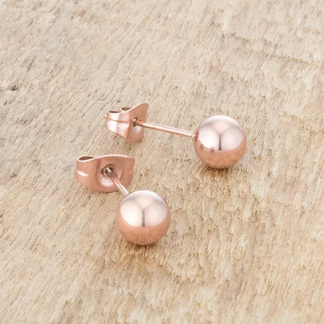 Tina Rose Gold Sphere Stud Earrings - 6mm | Stainless Steel