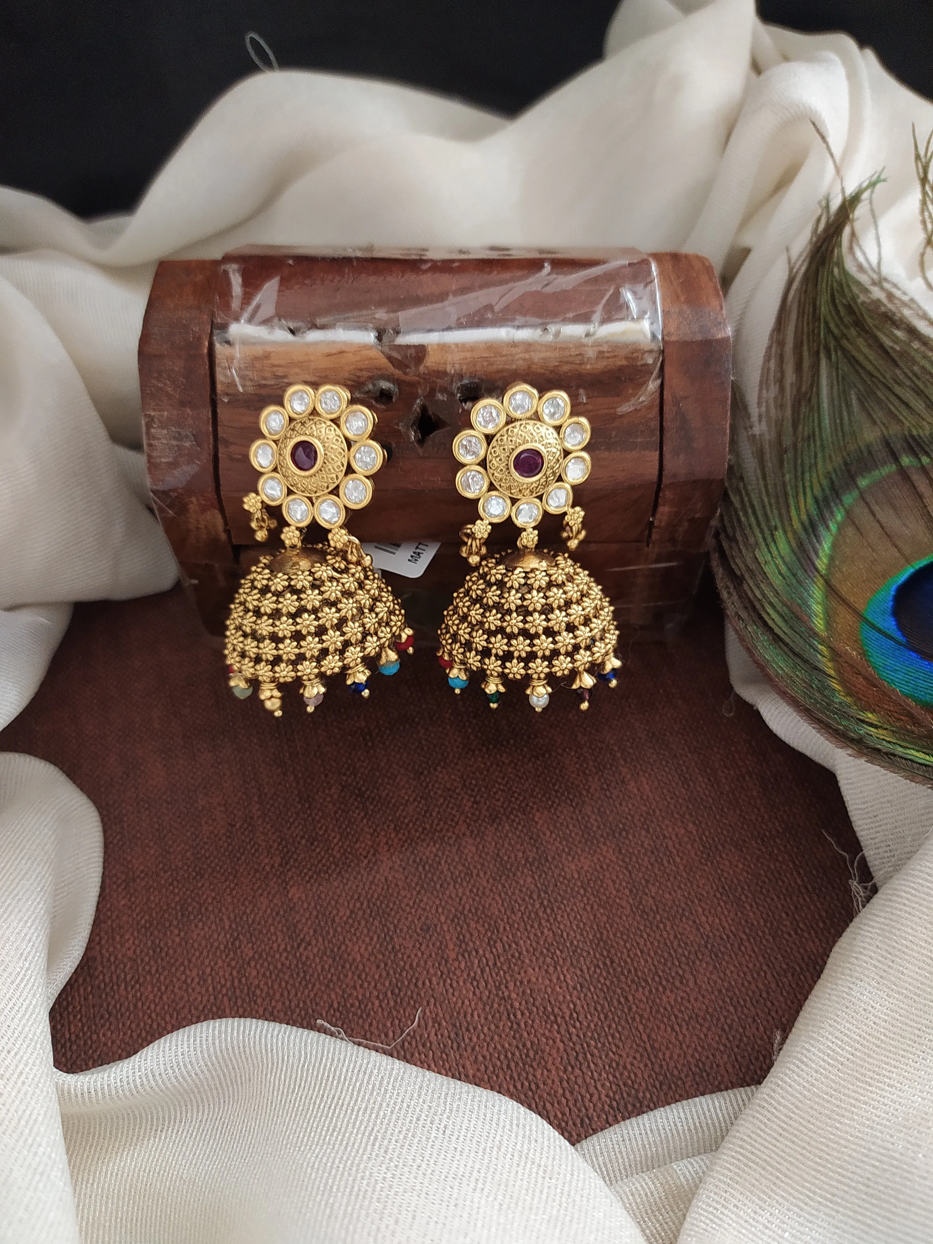 Traditional antique Kundan Elegance Floral Jhumki Earrings