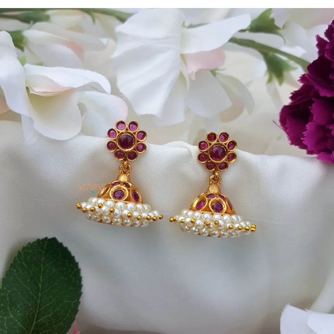 Traditional Kemp Stone Jhumka - Ruby