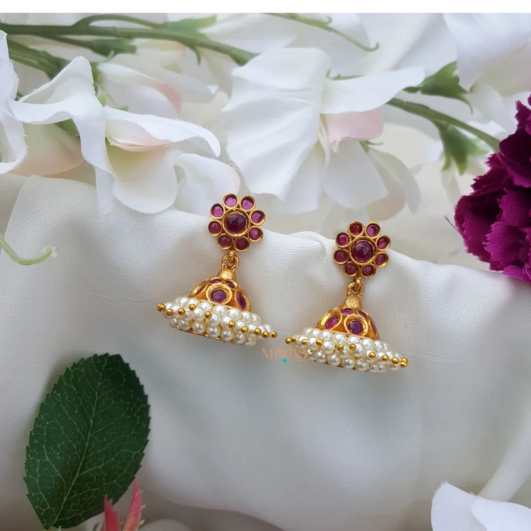 Traditional Kemp Stone Jhumka - Ruby