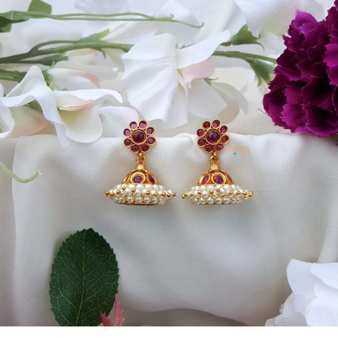 Traditional Kemp Stone Jhumka - Ruby