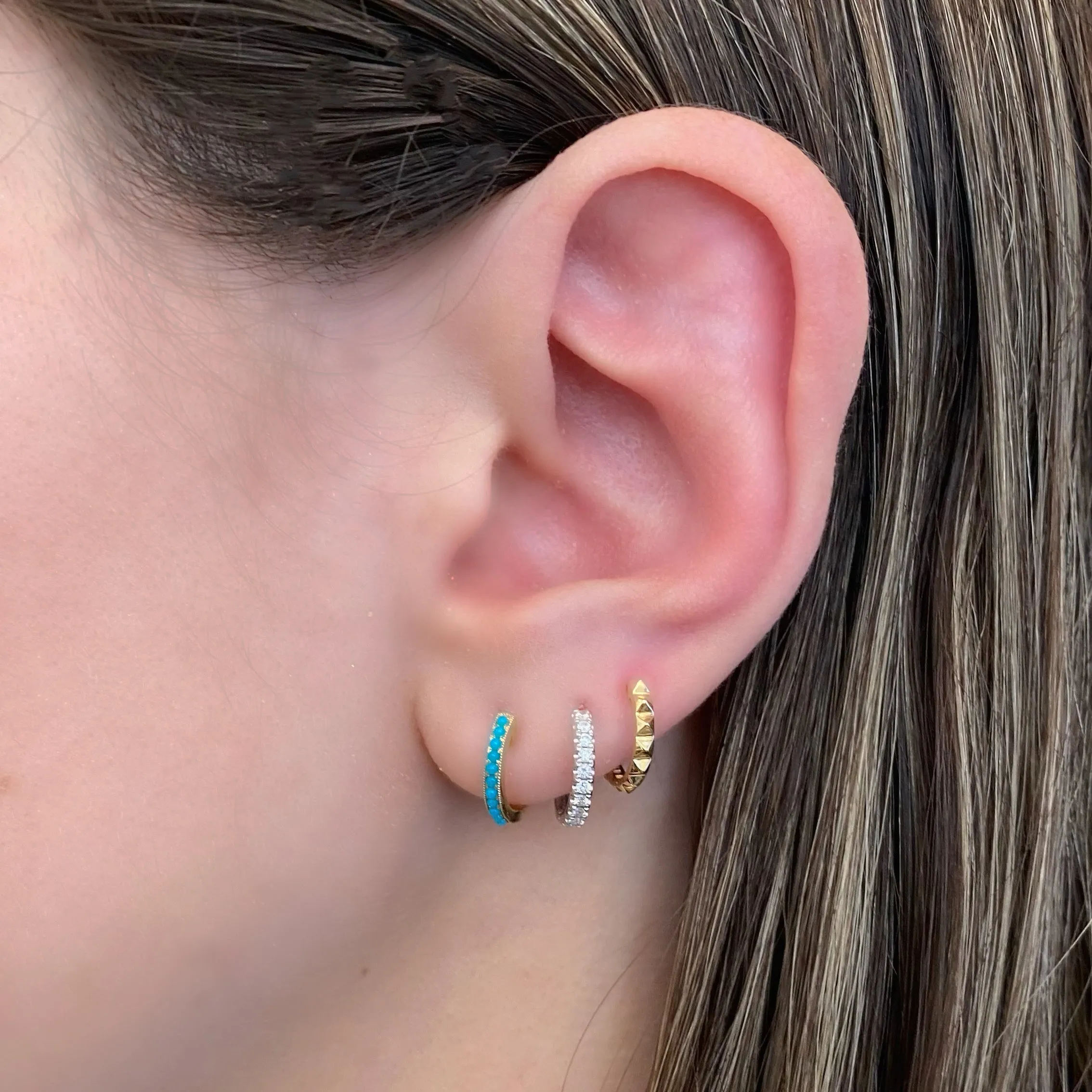 Turquoise Cabochon Huggie Earrings